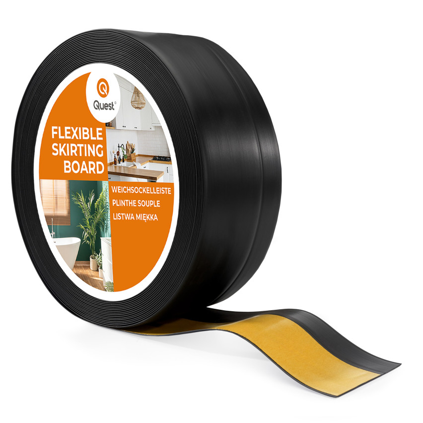 Weichsockelleiste selbstklebend 50x20 mm, flexible Wandabschlussleiste für Küche und Bad, Bodenleiste aus PVC, Dichtungsband, Schwarz