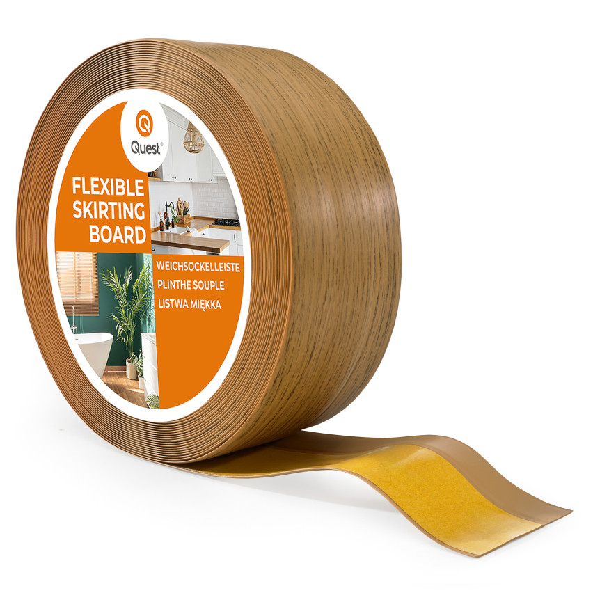 Weichsockelleiste selbstklebend 50x20 mm, flexible Wandabschlussleiste für Küche und Bad, Bodenleiste aus PVC, Dichtungsband, Eiche