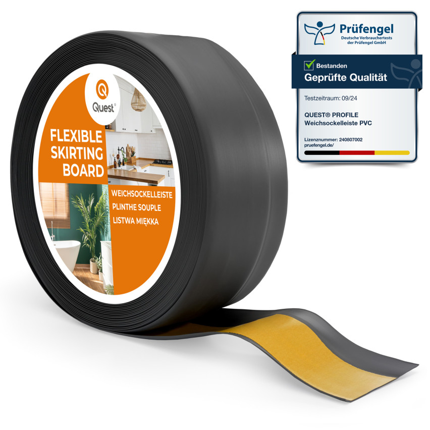 Weichsockelleiste selbstklebend 50x20 mm, flexible Wandabschlussleiste für Küche und Bad, Bodenleiste aus PVC, Dichtungsband, Graphit
