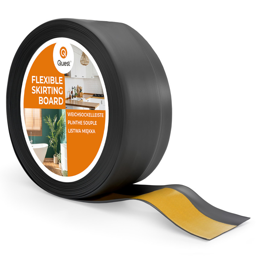 Weichsockelleiste selbstklebend 50x20 mm, flexible Wandabschlussleiste für Küche und Bad, Bodenleiste aus PVC, Dichtungsband, Graphit