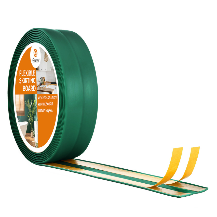 Weichsockelleiste selbstklebend, Wandabschlussleiste Küche und Bad, Dichtungsband aus PVC, flexible Winkelleiste, grun