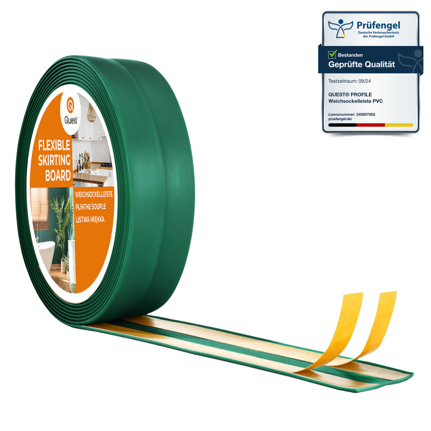 Weichsockelleiste selbstklebend, Wandabschlussleiste Küche und Bad, Dichtungsband aus PVC, flexible Winkelleiste, grun