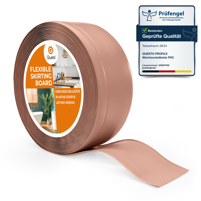 Weichsockelleiste, Flexibel Bodenleiste, Eckleiste, PVC 70x20mm, hellbraun
