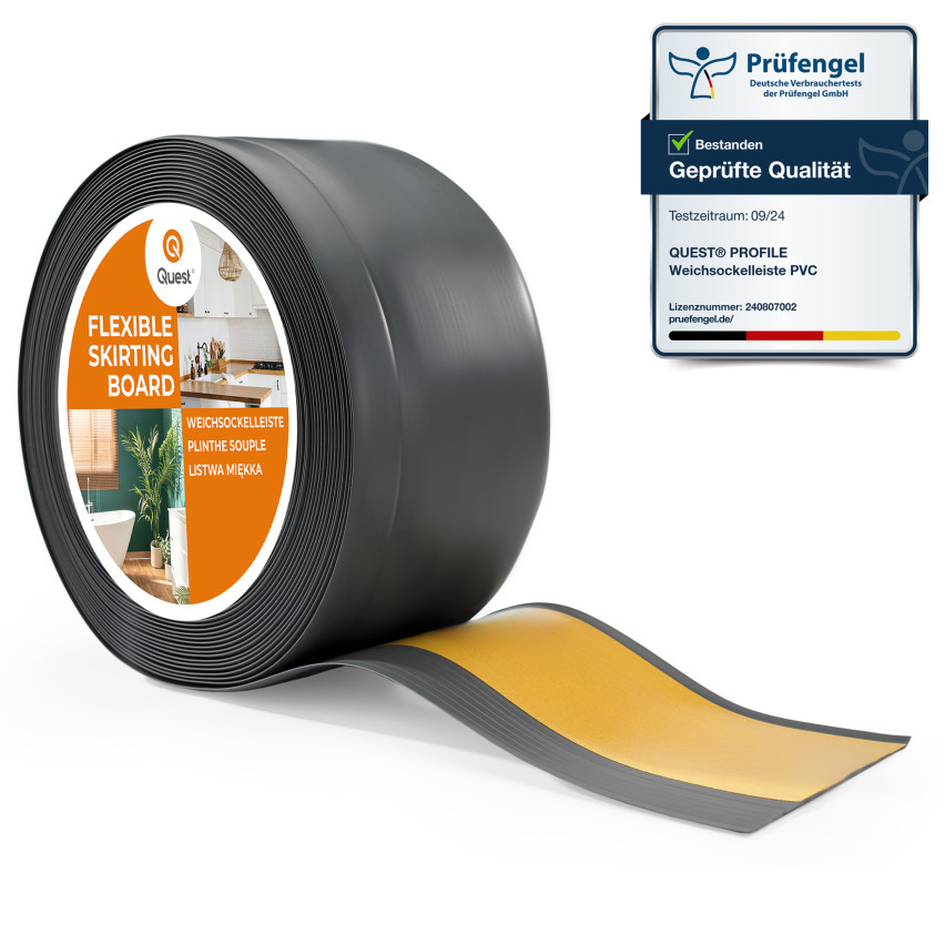 Weichsockelleiste Selbstklebend, Flexibel Bodenleiste, Eckleiste, PVC, 100x25mm, dunkelgrau
