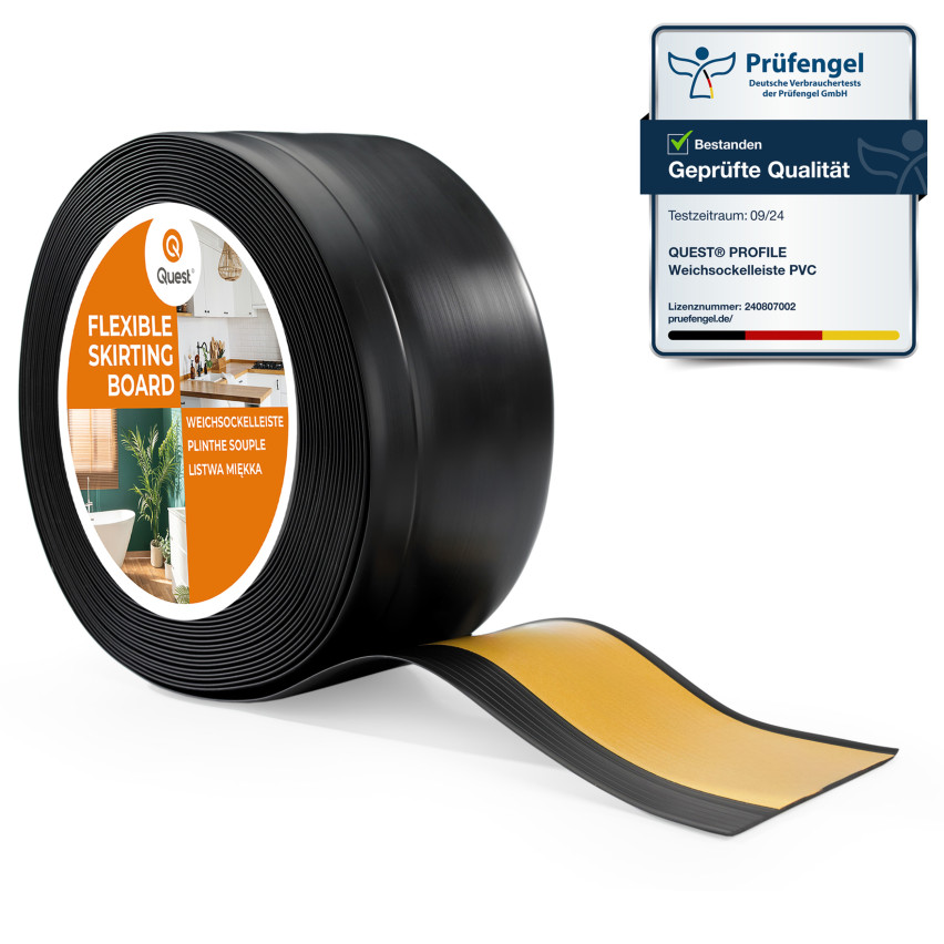 Weichsockelleiste Selbstklebend, Flexibel Bodenleiste, Eckleiste, PVC, 100x25mm, schwarz