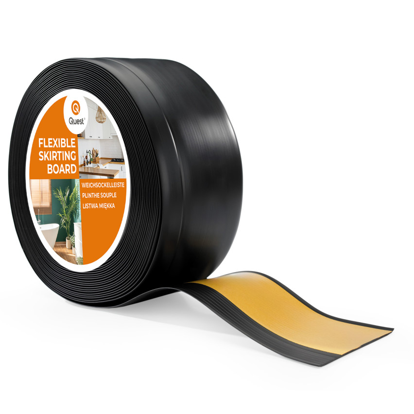 Weichsockelleiste Selbstklebend, Flexibel Bodenleiste, Eckleiste, PVC, 100x25mm, schwarz