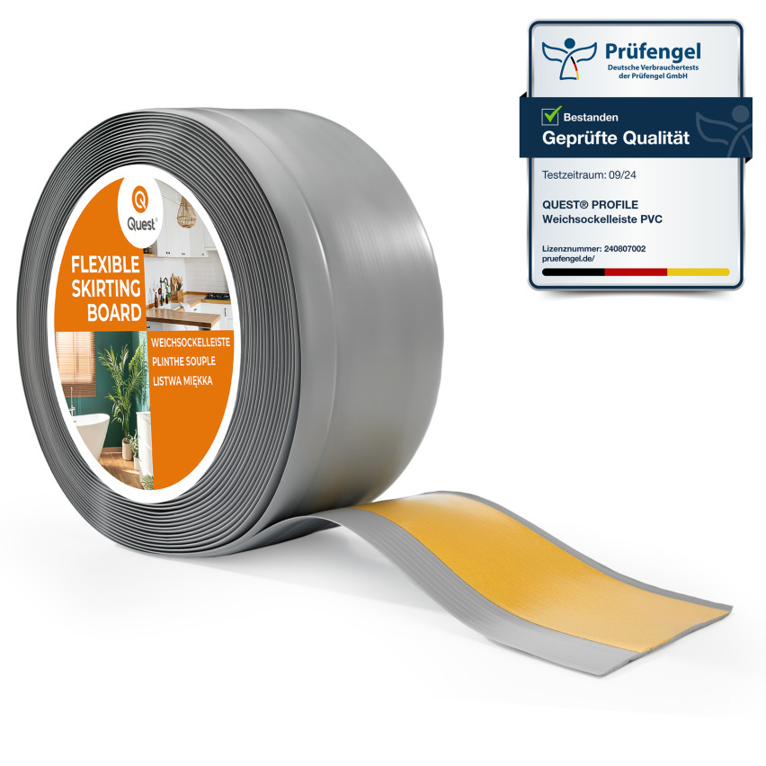 Weichsockelleiste Selbstklebend, Flexibel Bodenleiste, Eckleiste, PVC, 100x25mm, grau