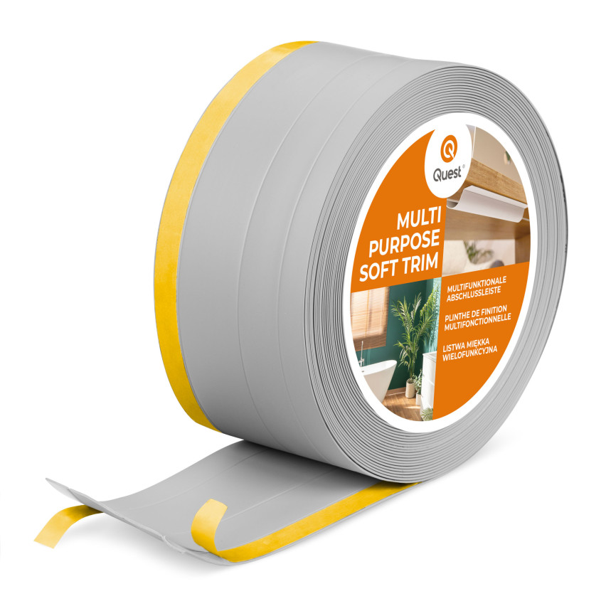 Multifunktionale PVC-Leiste 4in1 – Selbstklebendes Abschlussprofil, 120 mm, Grau