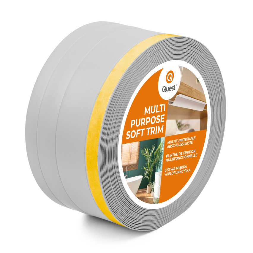 Multifunktionale PVC-Leiste 4in1 – Selbstklebendes Abschlussprofil, 120 mm, Grau
