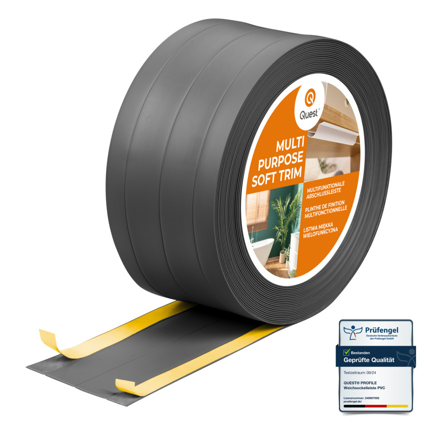 Multifunktionale PVC-Leiste 4in1 – Selbstklebendes Abschlussprofil, 120 mm, Dunkelgrau