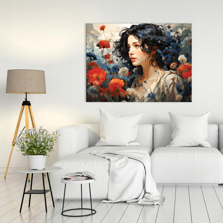 Bild FRAU BLUMEN MAKI auf Leinwand Wand zum Wohnzimmer Schlafzimmer groß 120x80