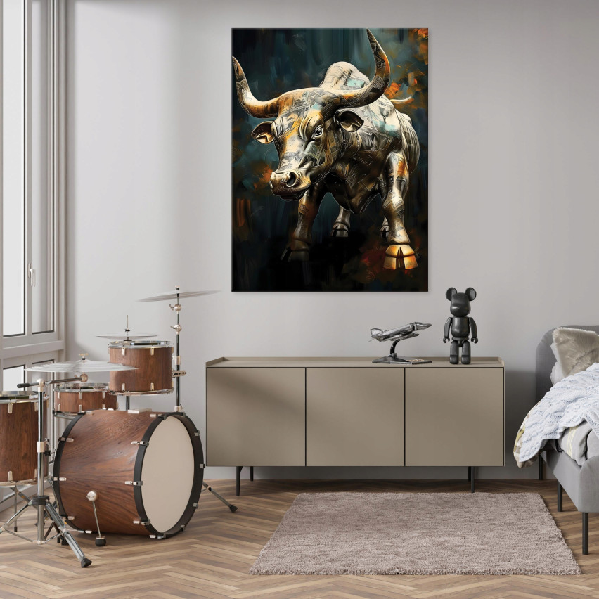 Motivationswandbild Geld Stier Schlafzimmer Schlafzimmer Wohnzimmer 120x80