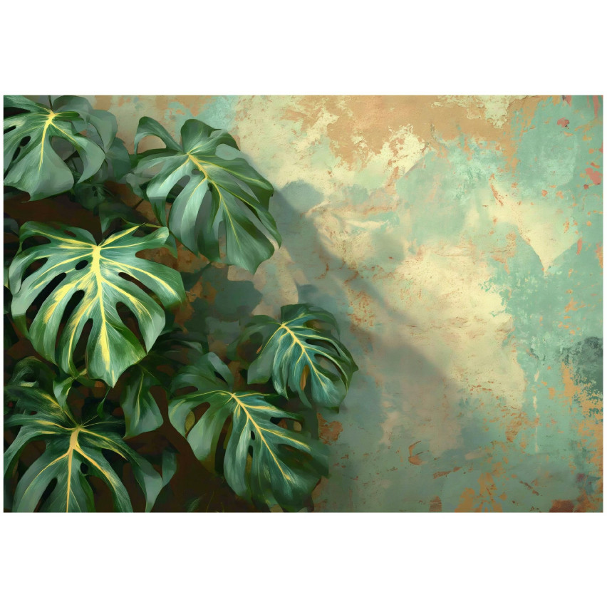 Fototapete Monstera Blätter Grün Beton Für Schlafzimmer Wohnzimmer Tapete 200X140