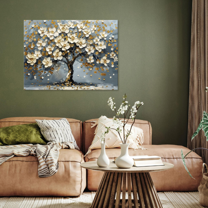 LIVING TREE OF LIFE FLOWERS IN THE SITTING ROOM ON A WALL PANEL 60x40