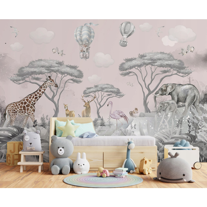Kindersafari Tiere Tapete für Kinderzimmer 150X105