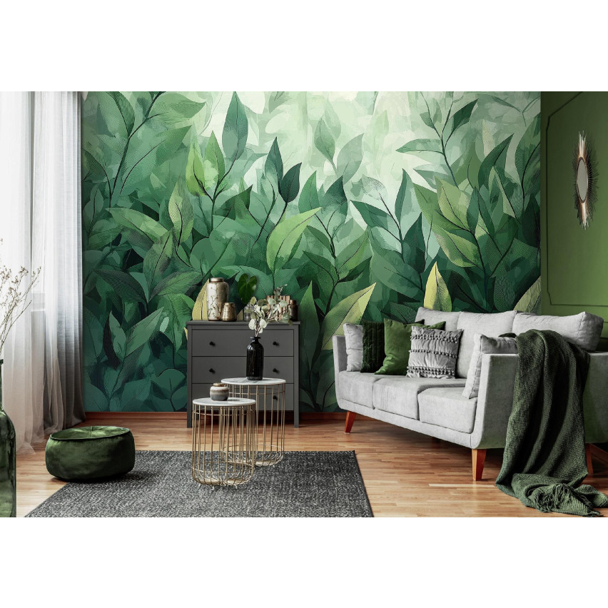 Fototapete Grün Natur Blätter für Schlafzimmer Wohnzimmer Küche Tapete 300X210