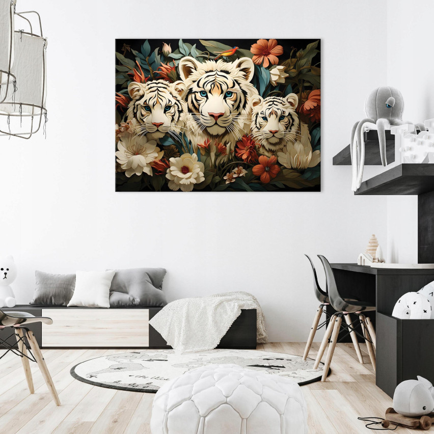 Bild TIGRINE ANIMAL FLOWERS On Canvas Wand für Schlafzimmer Wohnzimmer 120x80