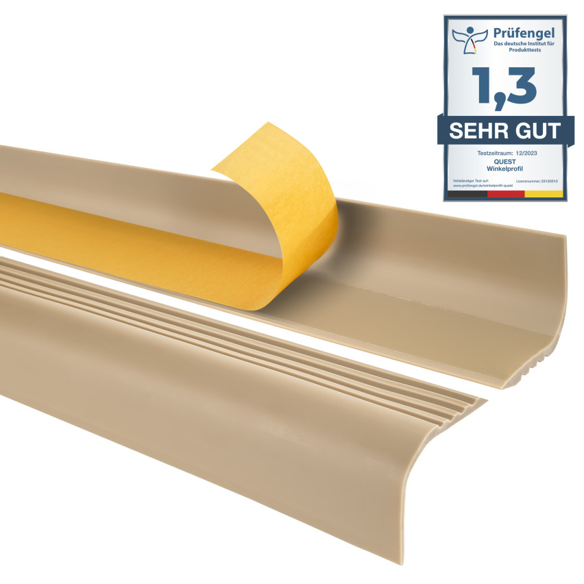 Rutschfestes Treppenprofil mit Kleber, 52x40mm, beige