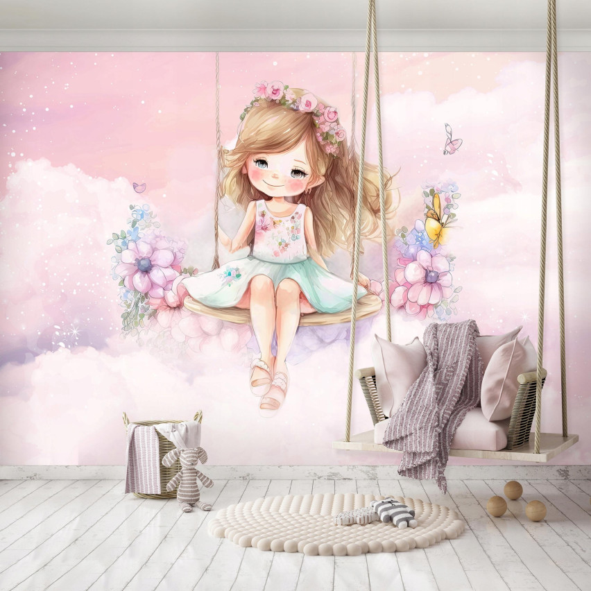Wallpaper für Mädchen Ballerina Wolken Rosa Wallpaper für Kinder 350X250