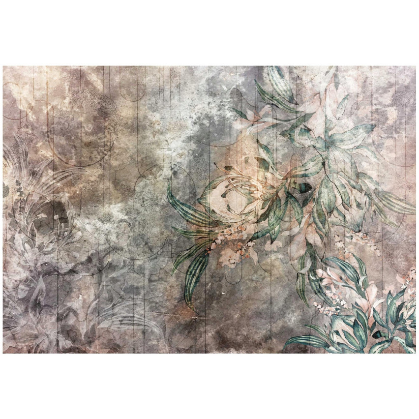 Fototapete Blatt Blumen Konkret Retro Vintage Schlafzimmer Wohnzimmer Tapete 300X210