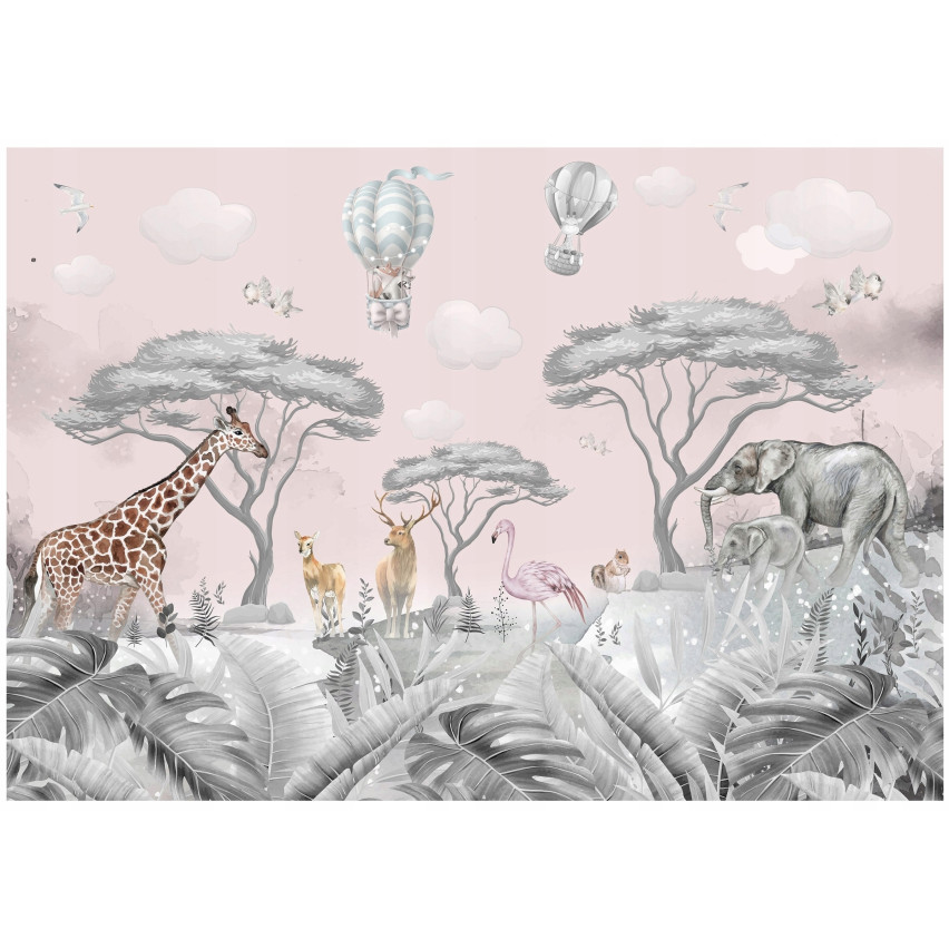 Kindersafari Tiere Tapete für Kinderzimmer 150X105