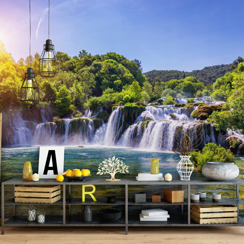 Fototapete Wasserfall Natur Ansicht für Schlafzimmer Wohnzimmer Tapete 250X175