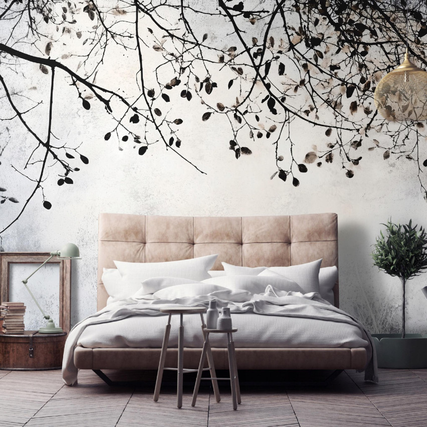 Fototapete Zweige Beton Baum Schlafzimmer Wohnzimmer Tapete Vlies 300X210