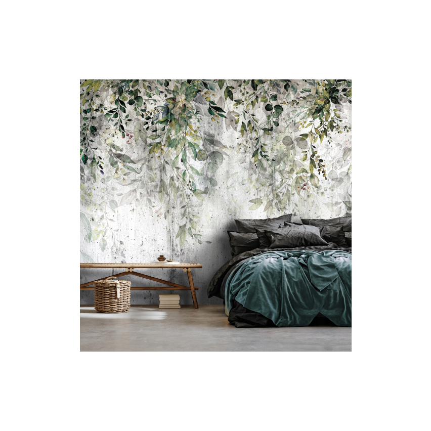 Fototapete Grün Natur Blätter Beton für Schlafzimmer Wohnzimmer Tapete 250X175 14511