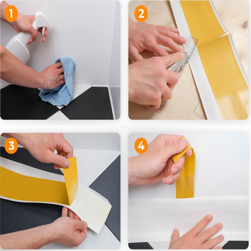 Weichsockelleiste selbstklebend 50x20 mm, flexible Wandabschlussleiste für Küche und Bad, Bodenleiste aus PVC, Dichtungsband, Birke