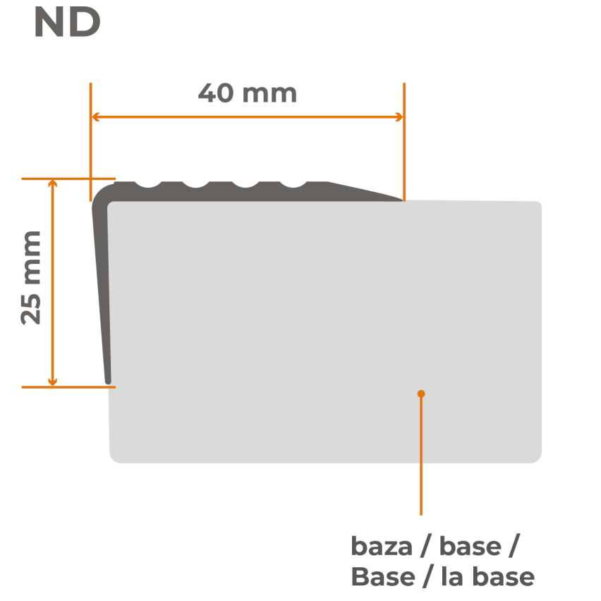 Treppenkantenprofil, Selbstklebend, PVC, Kunststoff, Antirutsch-Profil, Winkelprofil, 40x25mm, braun