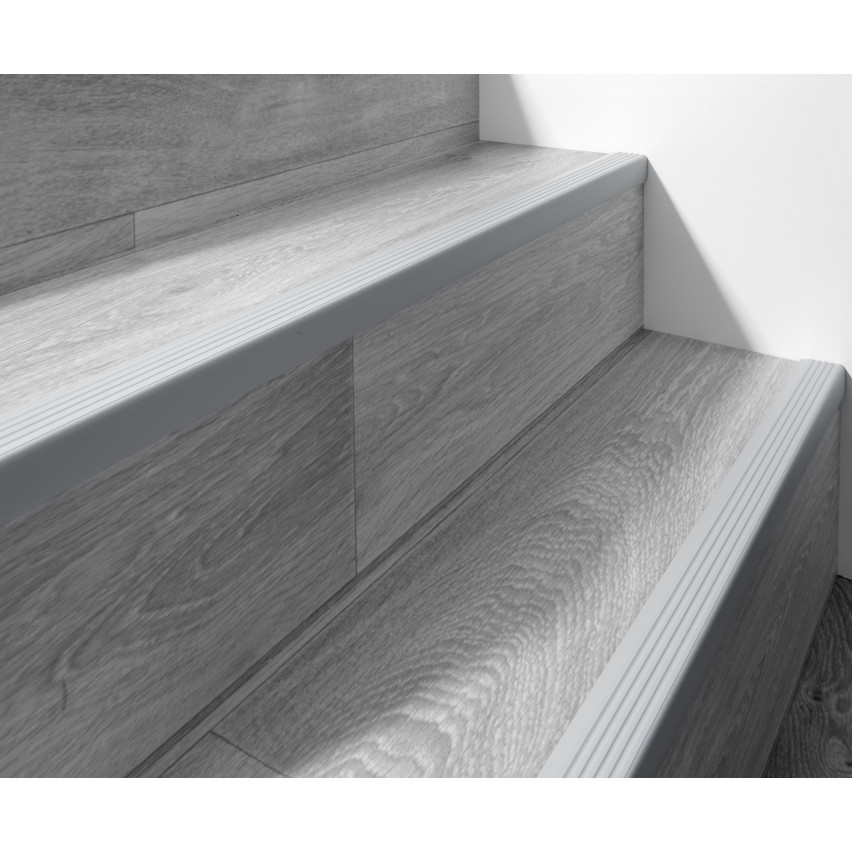 Treppenkantenprofil, Selbstklebend, PVC, Kunststoff, Antirutsch-Profil, Winkelprofil, 40x25mm, hellgrau