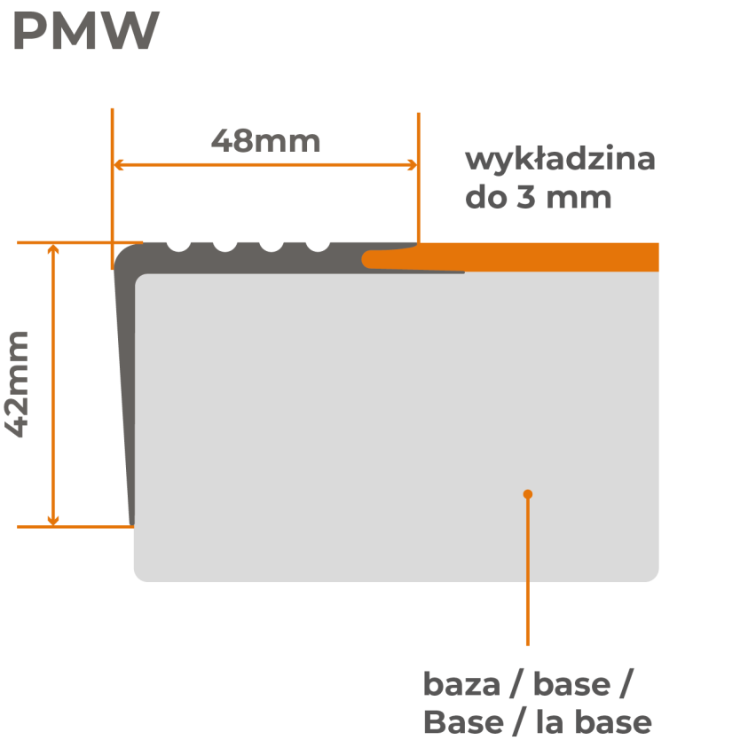 Rutschfestes Treppenprofil mit Kleber, 48x42mm, braun, 