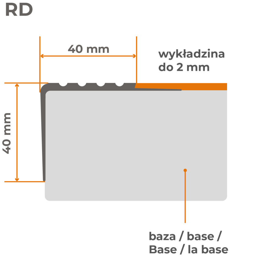 Rutschfestes Treppenprofil 40x40mm, 150cm, schwarz