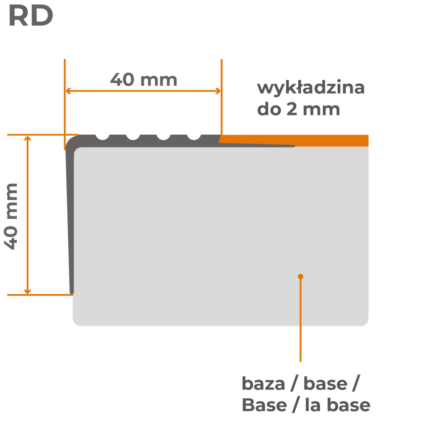 Rutschfestes Treppenprofil 40x40mm, 150cm, rot