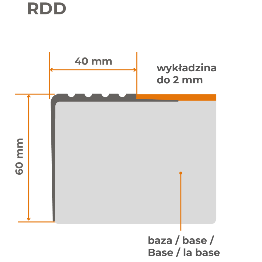 Rutschfestes Treppenprofil 40x60mm, 150cm, dunkelgrau