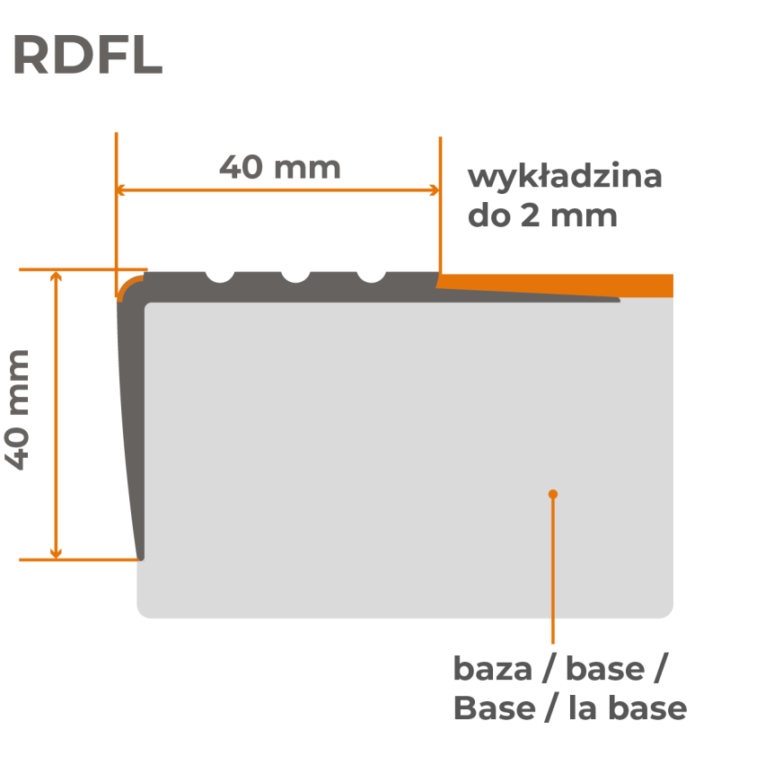 Rutschfestes Treppenprofil fotolumineszierend 40x40mm, 150cm, dunkelgrau