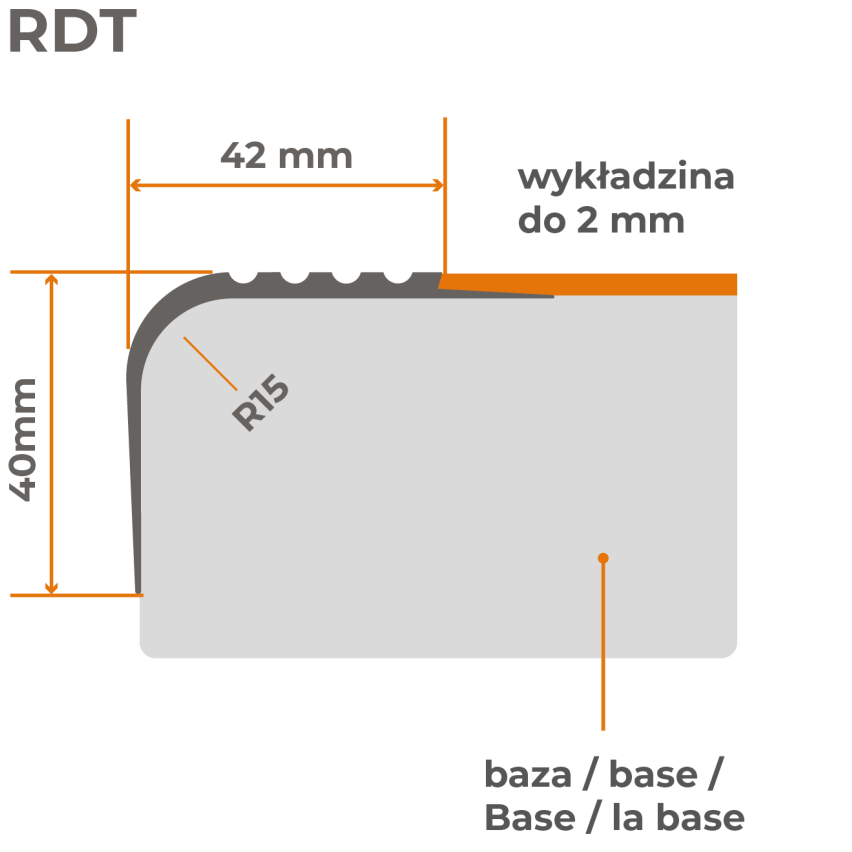 Rutschfestes Treppenprofil 40x42mm, 150cm, dunkelgrau