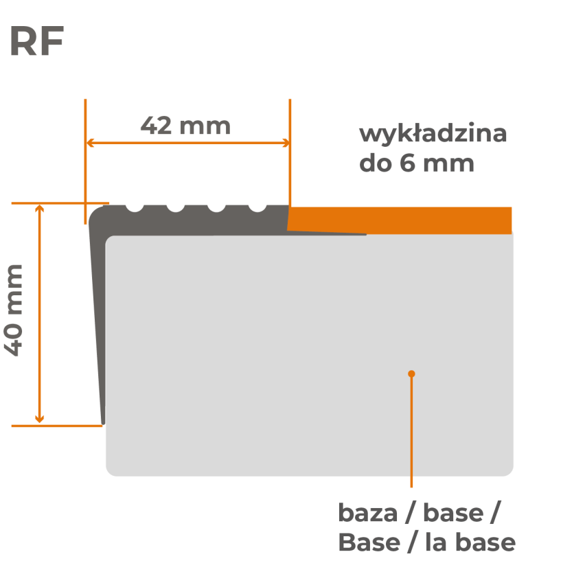 Rutschfestes Treppenprofil 42x40mm, 150cm, dunkelgrau