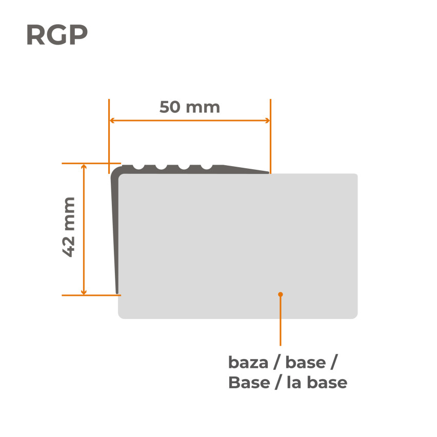 Rutschfestes Treppenprofil mit Kleber, 50x42mm, schwarz/silber