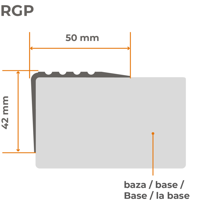 Rutschfestes Treppenprofil 50x42mm, 150cm, schwarz/silber