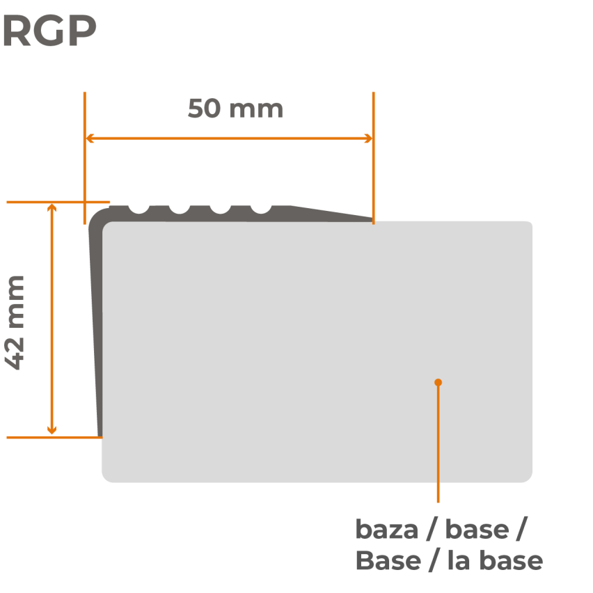 Rutschfestes Treppenprofil mit Kleber, 50x42mm, braun, 