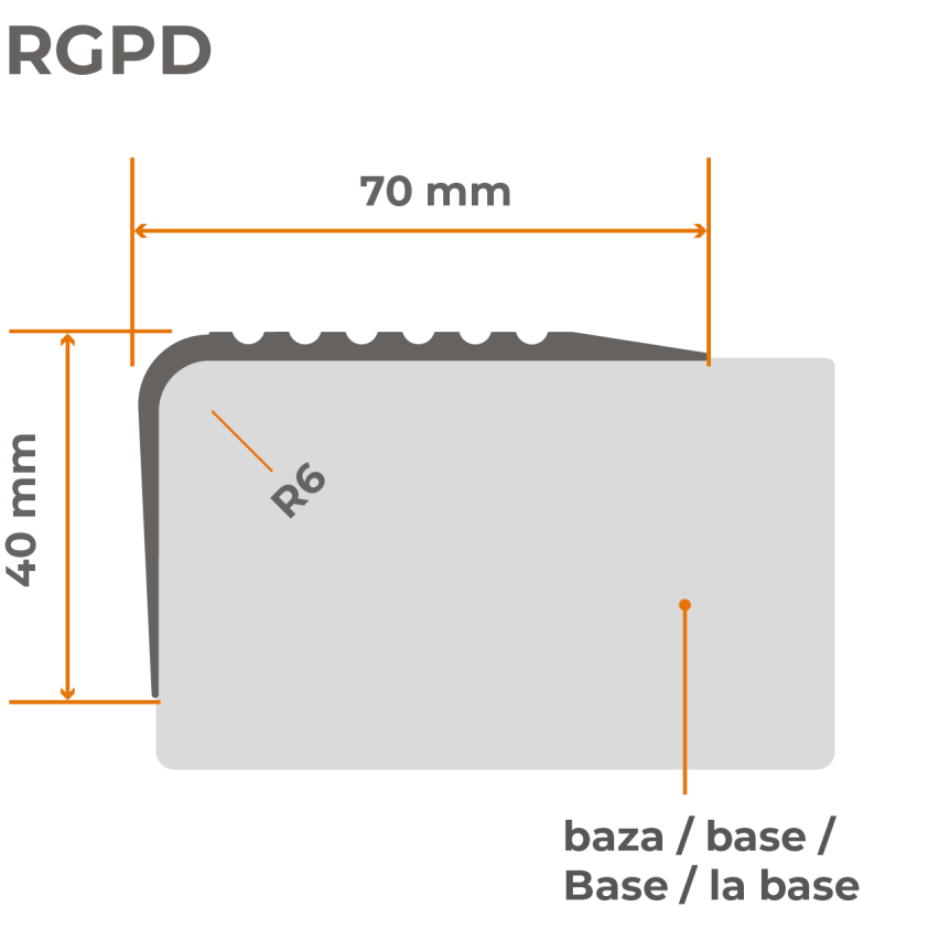 Rutschfestes Treppenprofil 70x40mm, 150cm, dunkelgrau