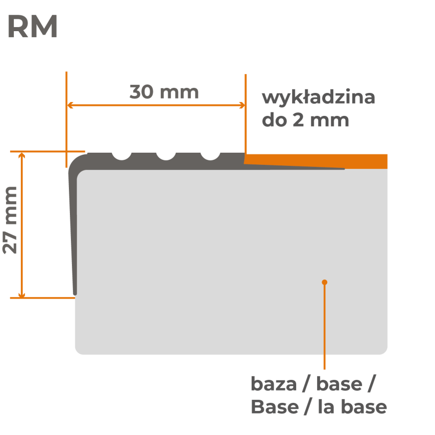 Rutschfestes Treppenprofil mit Kleber, 30x27mm, grau
