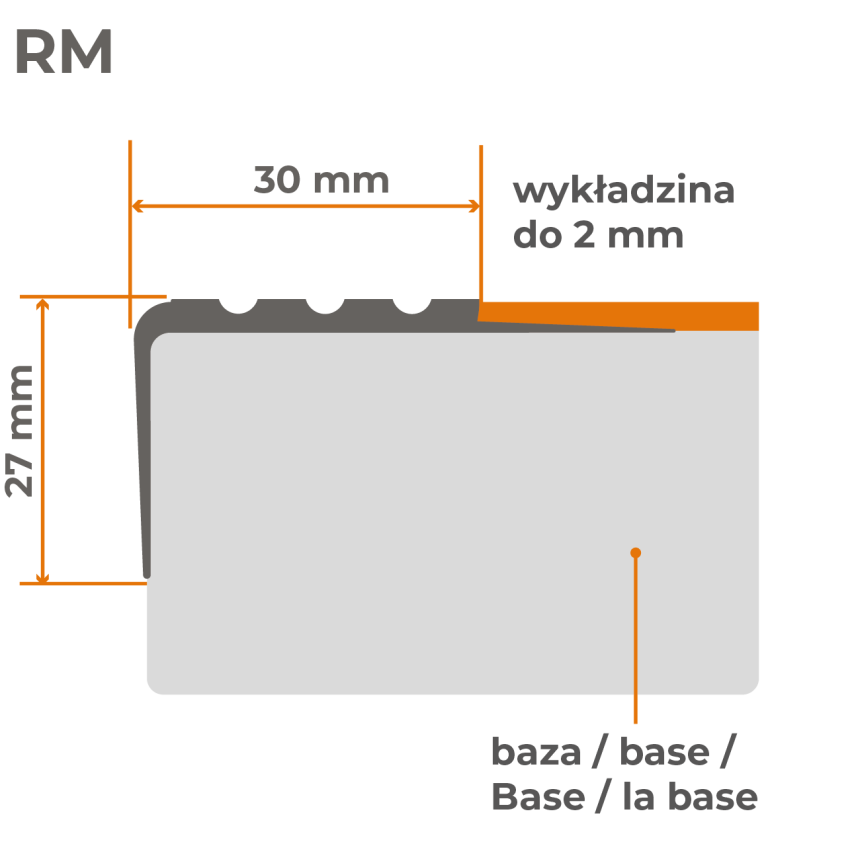 Rutschfestes Treppenprofil, 30x27mm, 150cm, braun