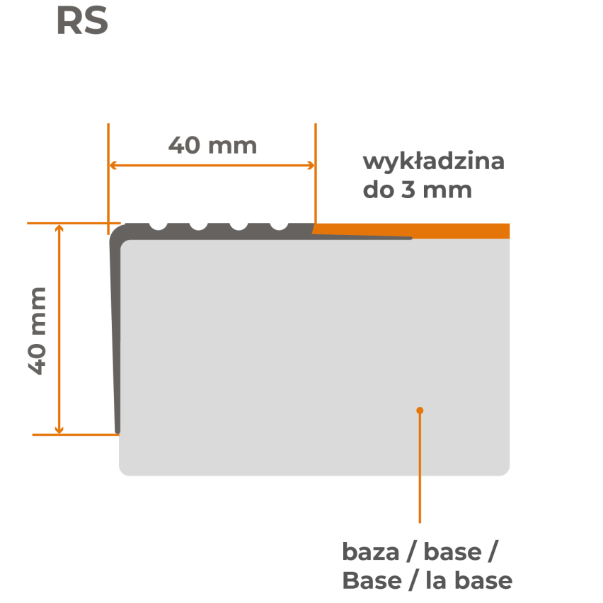 Rutschfestes Treppenprofil, 40x40mm, 150cm, braun