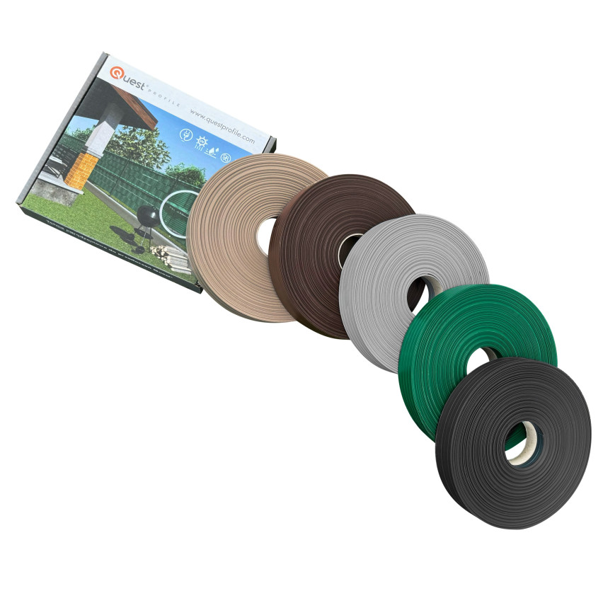 PVC-Sichtschutzstreifen für Zäune – schmaler, vertikaler Streifen für Gittermattenzäune, für Sicken geeignet, 900 g/m², braun RAL 8017
