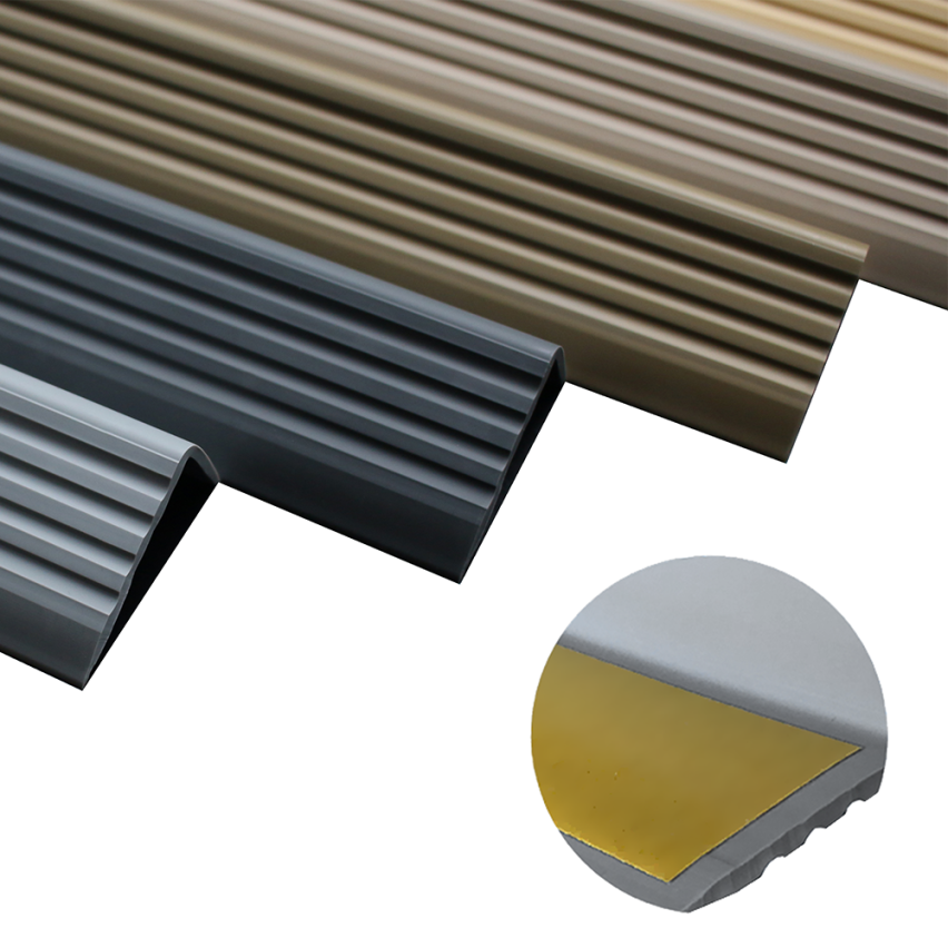 Treppenkantenprofil Selbstklebend 40x25 mm, silber, Treppenprofil PVC für Treppenstufen, Treppenkantenschutz mit Rillen, Antirutsch, Abriebfest, ND