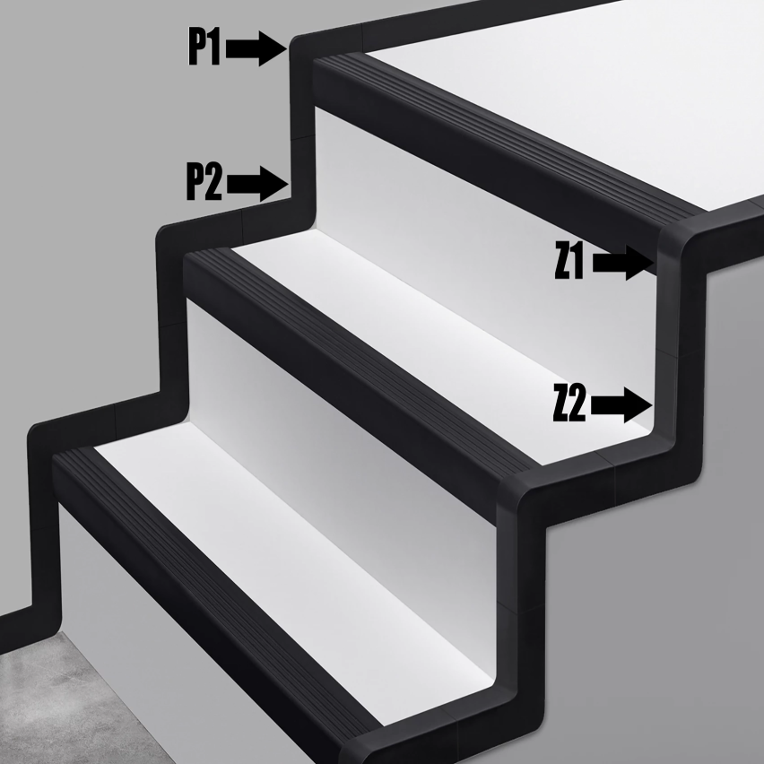 PVC Sockelleiste an Treppen, Wandleiste für Stufen, Innenelement, P2, schwarz