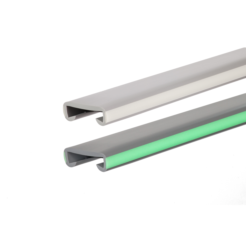Handlauf Fluoreszierend, PVC Treppenhandlauf 40x8 mm, 1 m, grau, Kunststoffhandlauf, Handlaufverkleidung LUX, Nachtleuchtend