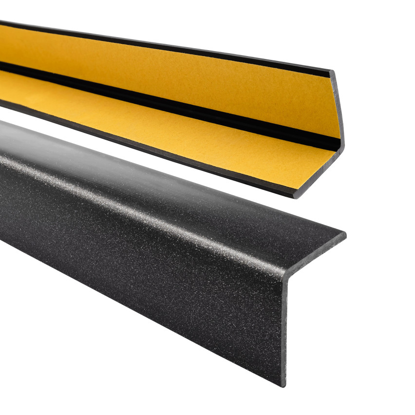 Winkelprofil Selbstklebend PVC Kantenschutzprofil, Winkelleiste für Kanten und Ecken, Flexibel, L-Form, KM, schwarz-silber